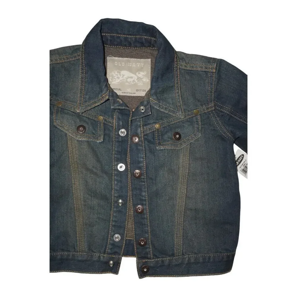 Old Navy Special Edition Denim Jacket Boys 4T NWT Patches Distressed Vintage Loo
